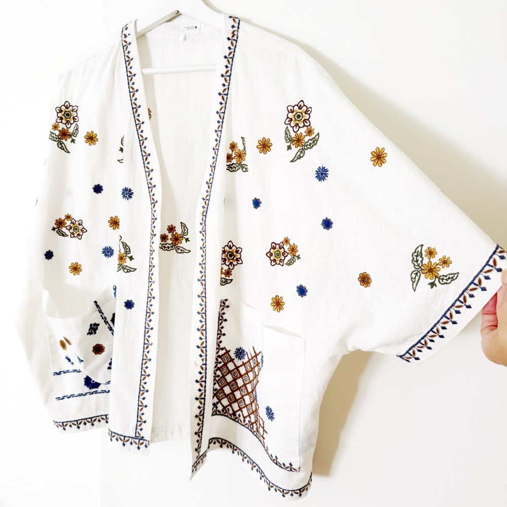 Zara Womens Floral Embroidered Kimono Top 2025 Boho Retro Collection - Picture 7 of 10